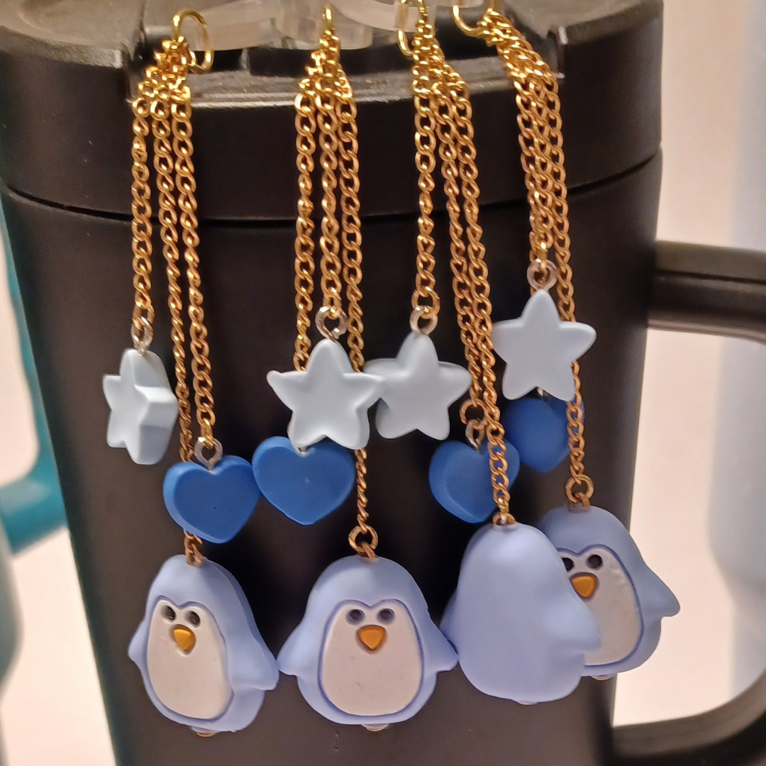 Blue Holiday Penguin Tumbler Charm