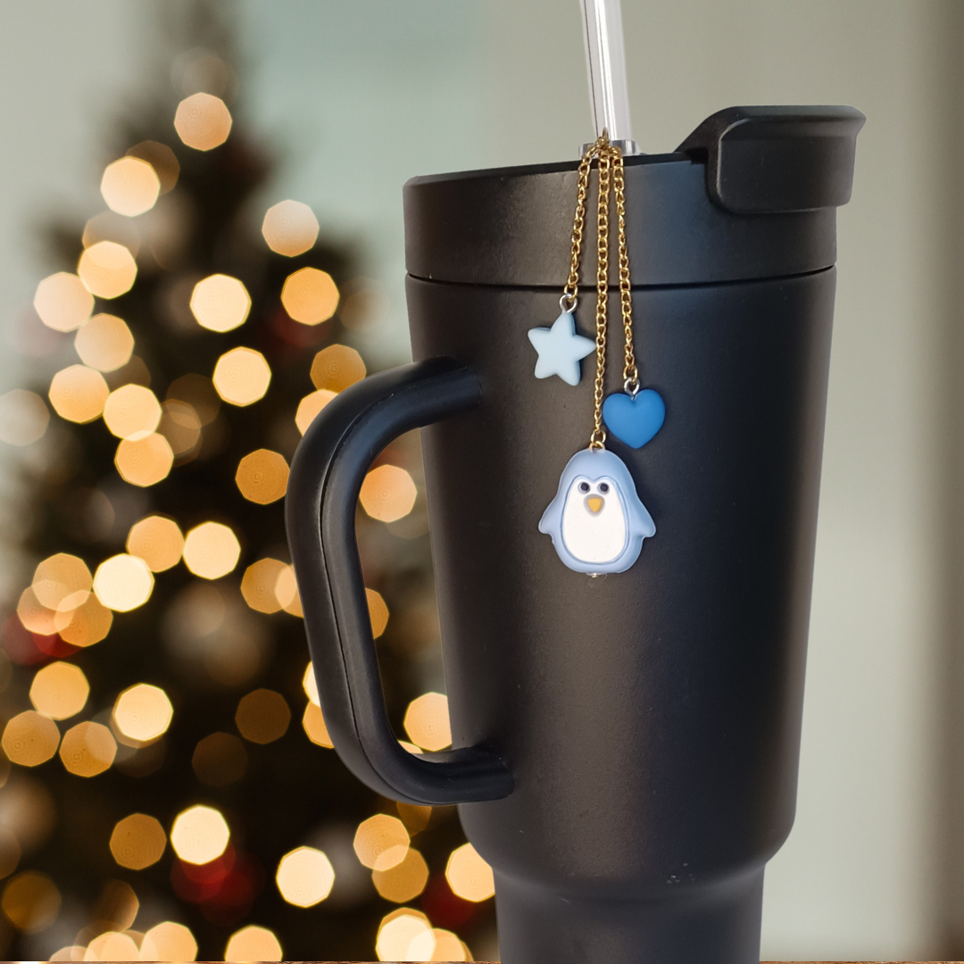 Blue Holiday Penguin Tumbler Charm